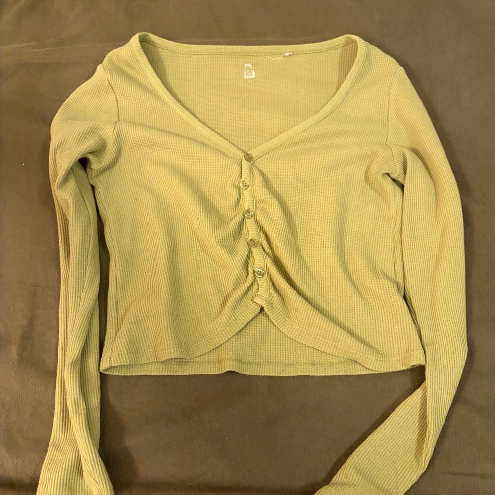 Women's Olive Button-Up Ribbed Top